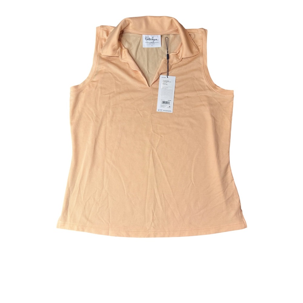 Walter Hagen Clubhouse Scallop Sleeveless Polo Peach Fuzz WGH11518 Womens L